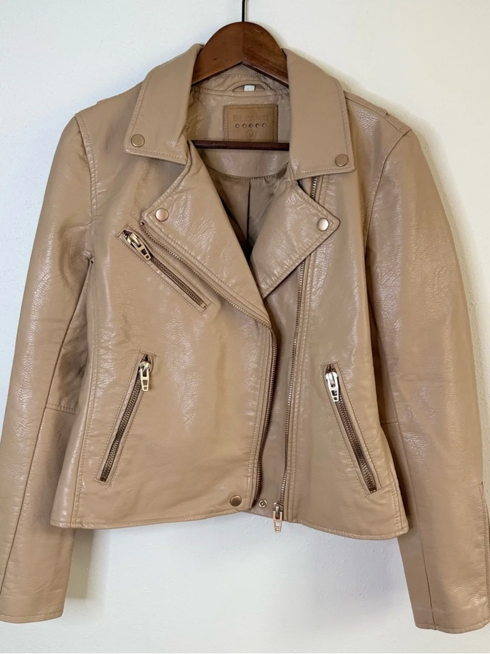 Blank NYC Tan Faux Leather Moto Jacket Women’s Medium Cropped Biker
